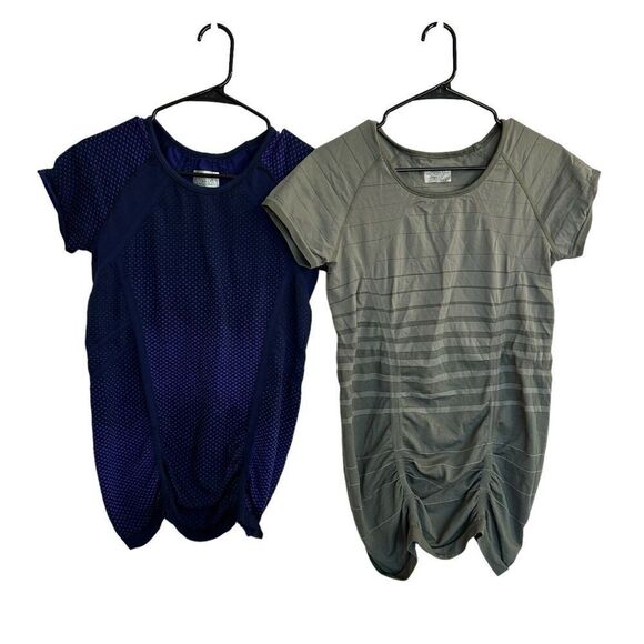 Athleta Fastest Track Ruched T-Shirts TWO SET Seamless Size Large - Picture 1 of 4